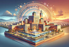 Symboles marocains traditionnels fusionnant avec modernité technologique